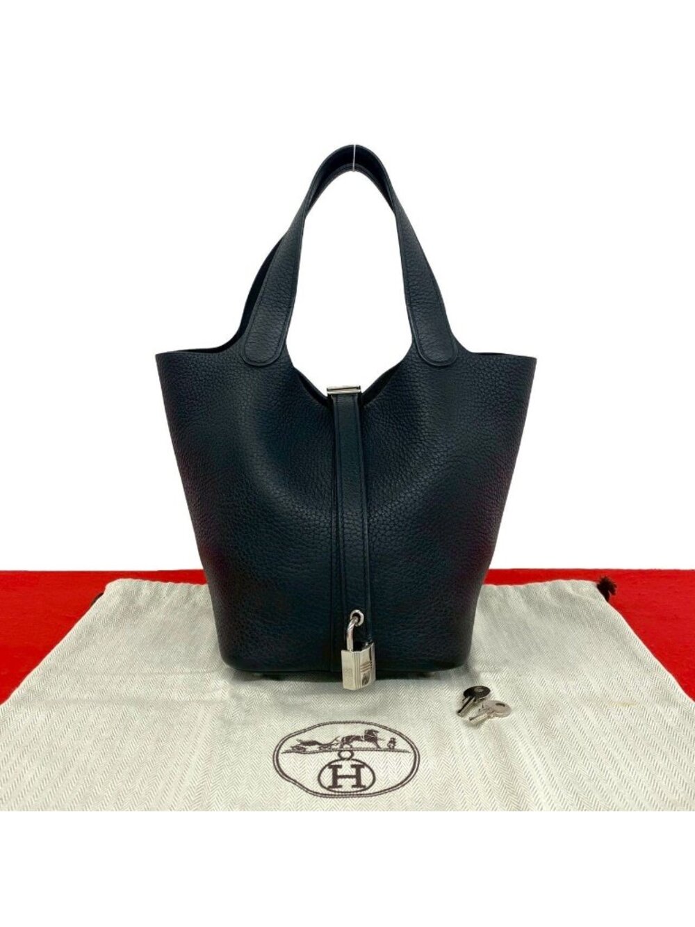 Hermes with Lock Picotin PM Taurillon Clemence Leather Handbag Mini Tote Black